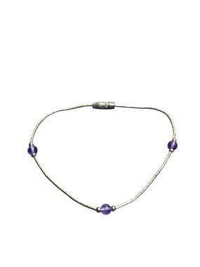 Vintage Silvertone Amethyst Stone Beaded Bracelet Barrel Clasp 6.75 inches